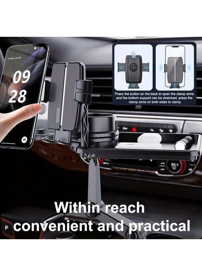 Black 5 in 1 Car Tray with Phone Holder Cup Holder Adjustable Angle Easy Install Universal Storage - Image 4